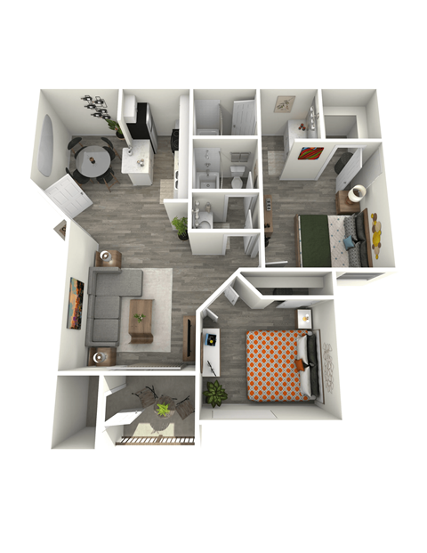 Floor plan for 2 beds, 2 baths, 875 sqft